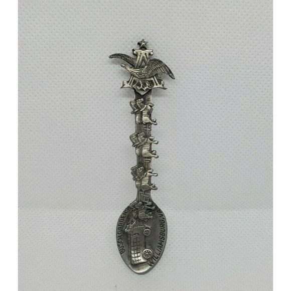 Fort Busch Gardens Williamsburg VA Eagle Embossed Pewter Mini Spoon | Vintage - Picture 2 of 12